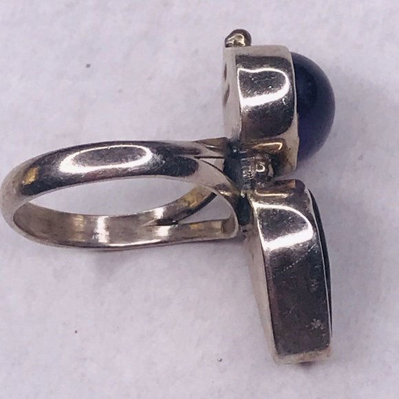 Sterling Silver Ring Amethyst Abalone Cab Stones Size 7 925 Night Signed - Picture 3 of 10